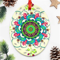 Mandala Flowers Abstract Butterflies Floral Pattern Summer Oval Filigree Ornament (two Sides) by uniart180623