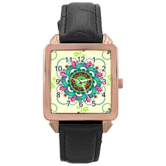 Mandala Flowers Abstract Butterflies Floral Pattern Summer Rose Gold Leather Watch  by uniart180623