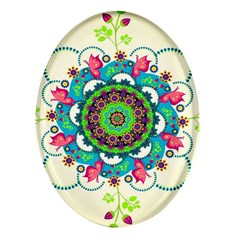 Mandala Flowers Abstract Butterflies Floral Pattern Summer Oval Glass Fridge Magnet (4 Pack)