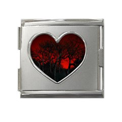 Dark Forest Jungle Plant Black Red Tree Mega Link Heart Italian Charm (18mm) by uniart180623