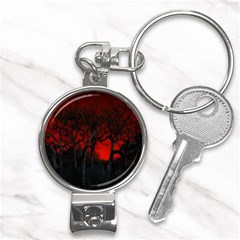 Dark Forest Jungle Plant Black Red Tree Nail Clippers Key Chain by uniart180623