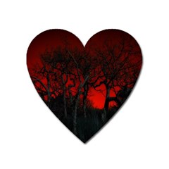 Dark Forest Jungle Plant Black Red Tree Heart Magnet by uniart180623