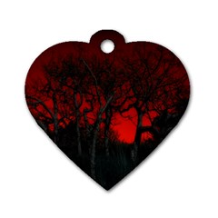 Dark Forest Jungle Plant Black Red Tree Dog Tag Heart (one Side) by uniart180623