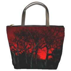 Dark Forest Jungle Plant Black Red Tree Bucket Bag by uniart180623