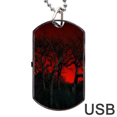 Dark Forest Jungle Plant Black Red Tree Dog Tag Usb Flash (one Side) by uniart180623