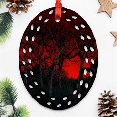 Dark Forest Jungle Plant Black Red Tree Oval Filigree Ornament (two Sides)