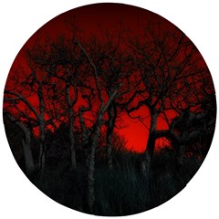 Dark Forest Jungle Plant Black Red Tree Wooden Puzzle Round by uniart180623