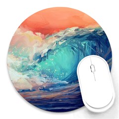 Artistic Wave Sea Round Mousepad by uniart180623