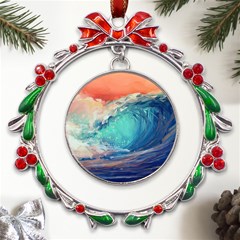 Artistic Wave Sea Metal X mas Wreath Ribbon Ornament by uniart180623