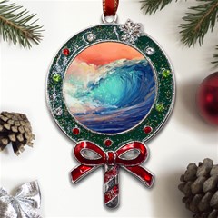 Artistic Wave Sea Metal X mas Lollipop With Crystal Ornament by uniart180623