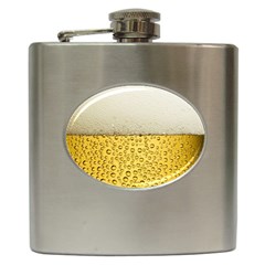 Texture Pattern Macro Glass Of Beer Foam White Yellow Art Hip Flask (6 Oz) by uniart180623