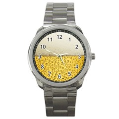 Texture Pattern Macro Glass Of Beer Foam White Yellow Art Sport Metal Watch by uniart180623