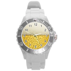 Texture Pattern Macro Glass Of Beer Foam White Yellow Art Round Plastic Sport Watch (l) by uniart180623