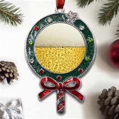 Texture Pattern Macro Glass Of Beer Foam White Yellow Art Metal X mas Lollipop With Crystal Ornament by uniart180623