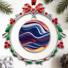 Wave Of Abstract Colors Metal X mas Wreath Ribbon Ornament by uniart180623