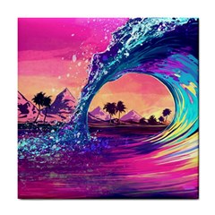 Retro Wave Ocean Tile Coaster by uniart180623