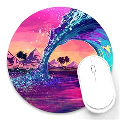 Retro Wave Ocean Round Mousepad