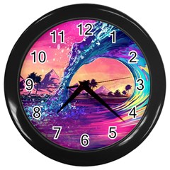 Retro Wave Ocean Wall Clock (Black)