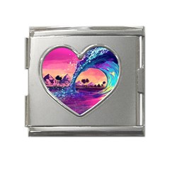 Retro Wave Ocean Mega Link Heart Italian Charm (18mm)