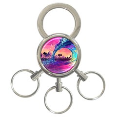 Retro Wave Ocean 3-Ring Key Chain