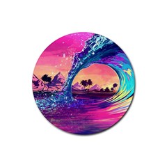 Retro Wave Ocean Rubber Coaster (Round)