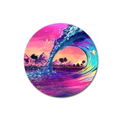 Retro Wave Ocean Magnet 3  (round)