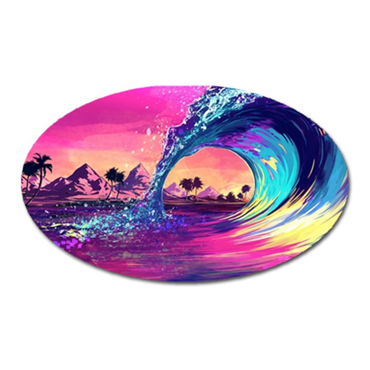 Retro Wave Ocean Oval Magnet