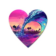 Retro Wave Ocean Heart Magnet