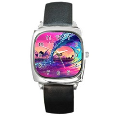 Retro Wave Ocean Square Metal Watch