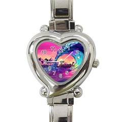 Retro Wave Ocean Heart Italian Charm Watch