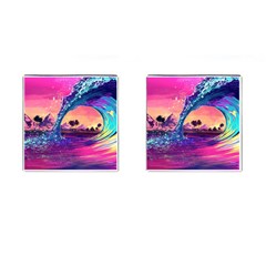 Retro Wave Ocean Cufflinks (square) by uniart180623