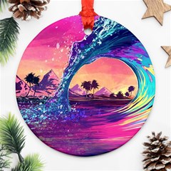 Retro Wave Ocean Round Ornament (Two Sides)