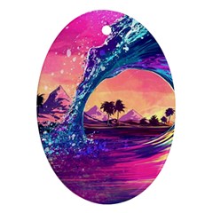 Retro Wave Ocean Oval Ornament (two Sides) by uniart180623