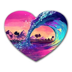 Retro Wave Ocean Heart Mousepad