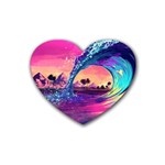 Retro Wave Ocean Rubber Coaster (Heart) Front