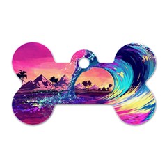 Retro Wave Ocean Dog Tag Bone (Two Sides)