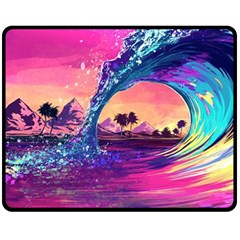 Retro Wave Ocean Fleece Blanket (medium) by uniart180623