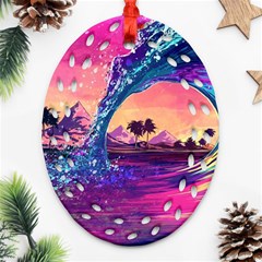 Retro Wave Ocean Ornament (Oval Filigree)