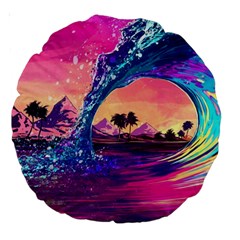 Retro Wave Ocean Large 18  Premium Round Cushions