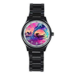 Retro Wave Ocean Stainless Steel Round Watch