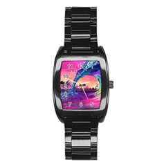 Retro Wave Ocean Stainless Steel Barrel Watch