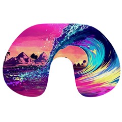 Retro Wave Ocean Travel Neck Pillow by uniart180623