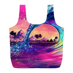 Retro Wave Ocean Full Print Recycle Bag (l) by uniart180623