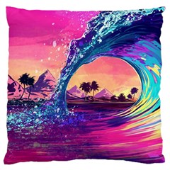 Retro Wave Ocean Standard Premium Plush Fleece Cushion Case (One Side)