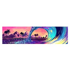 Retro Wave Ocean Oblong Satin Scarf (16  x 60 )