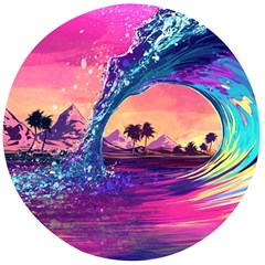 Retro Wave Ocean Wooden Bottle Opener (Round)