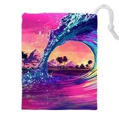 Retro Wave Ocean Drawstring Pouch (4xl) by uniart180623