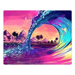 Retro Wave Ocean Premium Plush Fleece Blanket (large) by uniart180623