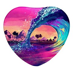 Retro Wave Ocean Heart Glass Fridge Magnet (4 Pack)