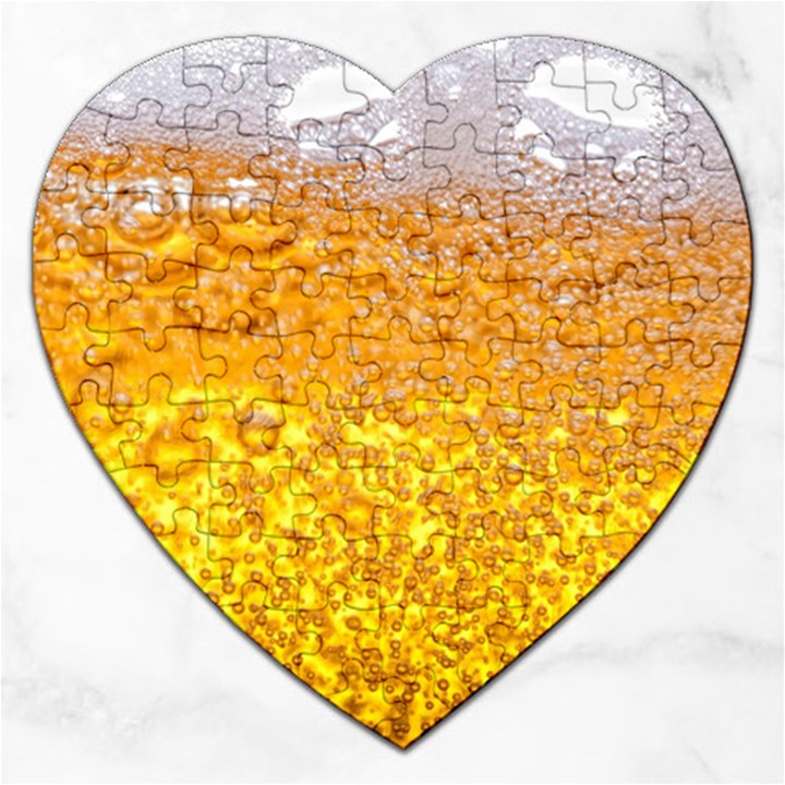 Texture Pattern Macro Glass Of Beer Foam White Yellow Bubble Jigsaw Puzzle (Heart)